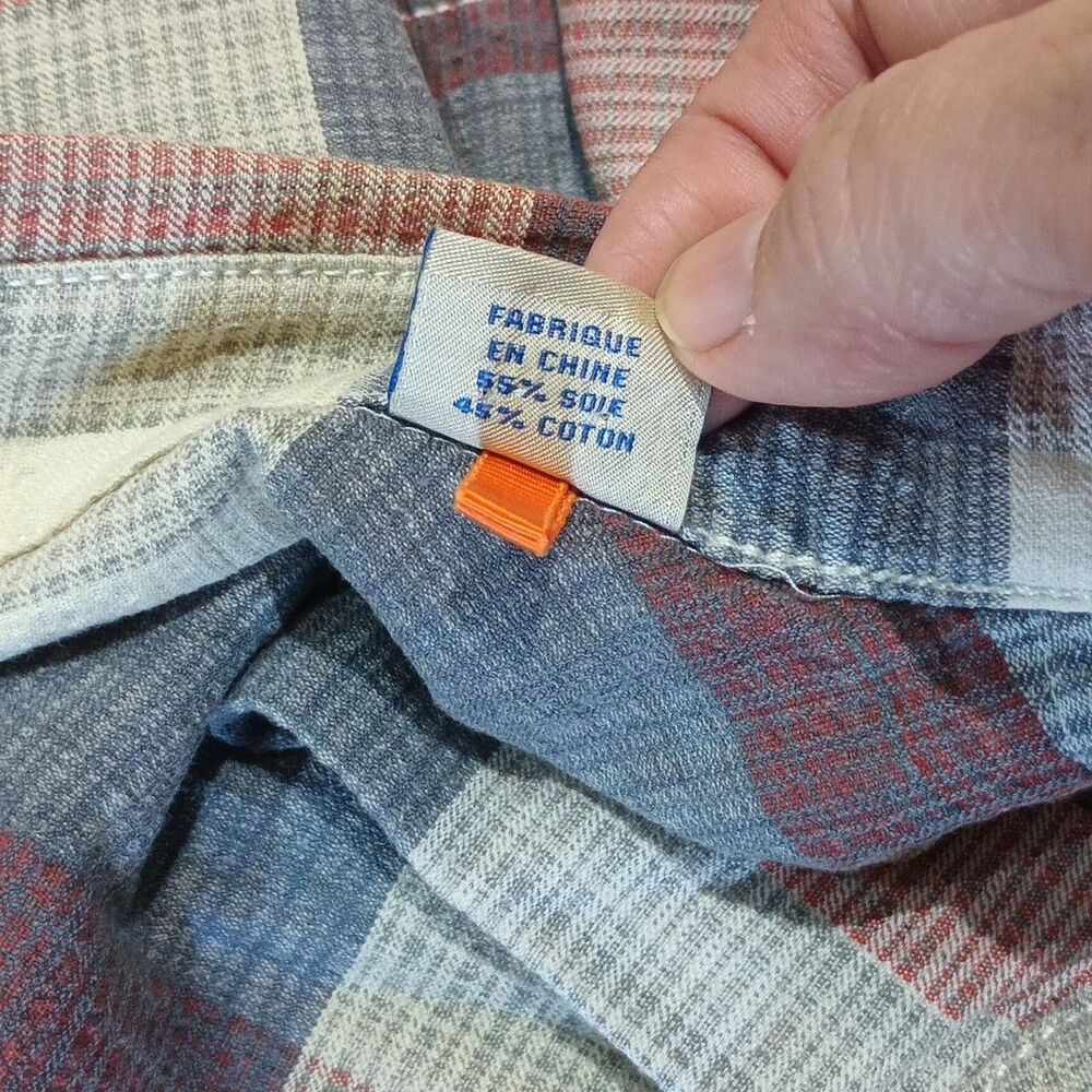 Tommy Bahama Shirt Large Collard Plaid Silk Blend Two Pockets w/Buttons Sailfish - Picture 8 of 14